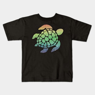 Pastel Rainbow Ombre Faux Glitter Turtle Kids T-Shirt